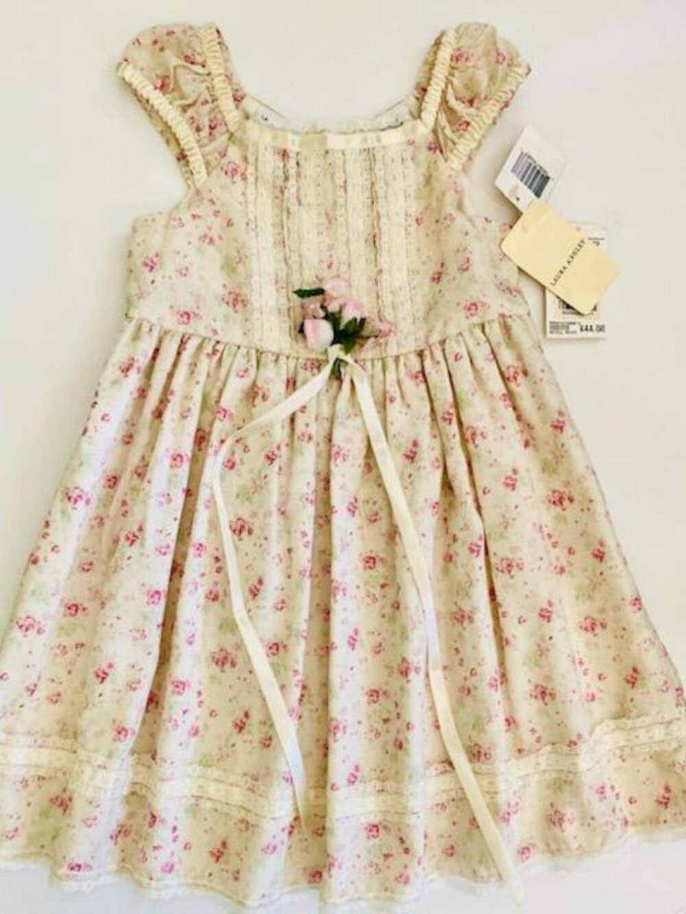 VTG Laura Ashley Floral Lace Dress Cottagecore Prairie Ruffle Pink Cream NWT